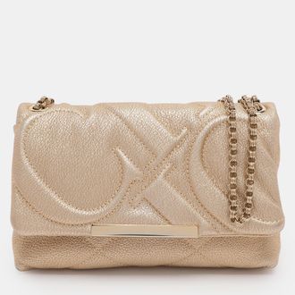 Carolina Herrera Metallic Gold Quilted Leather Chain Crossbody Bag
