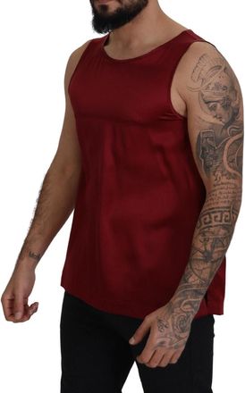 Dolce & Gabbana Mens Red Round Neck Sleeveless Silk T-Shirt