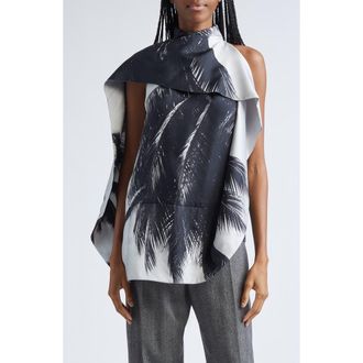 Ferragamo Trinidad Print Asymmetric Silk Twill Blouse in Gold Fox at Nordstrom, Size 2 Us