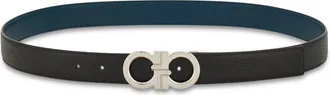 Ferragamo Double-Adjustable Calf Leather Belt with Distinctive Buckle