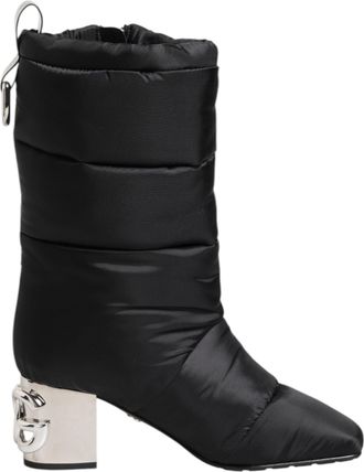 Dolce & Gabbana Black Padded Mid Calf Logo Heel Boots Womens Shoes