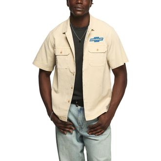 Lucky Brand Chevy Garage Graphic Button-Up Shirt in Silver Birch at Nordstrom, Size Xx-Large