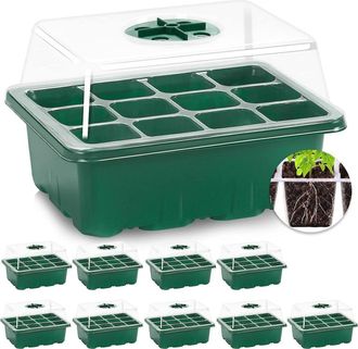 OEM Zaailingpotjes - 12 Gaten - Voor Binnenkas - Transparant Kunststof - Met Ventilatiegaten En Onbreekbaar Deksel - 10 Stuks