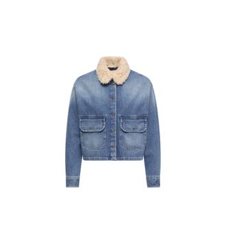 Moncler Moncler Teddy Trim Denim Shirt, Women, Blue, Size: 36
