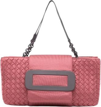 Bottega Veneta Pre-owned Shoulder Bags, female, Pink, Size: ONE SIZE Pre-owned Canvas Shoulder Bag