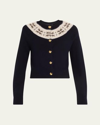 Nili Lotan Josefa Cashmere Fair Isle Crewneck Cardigan