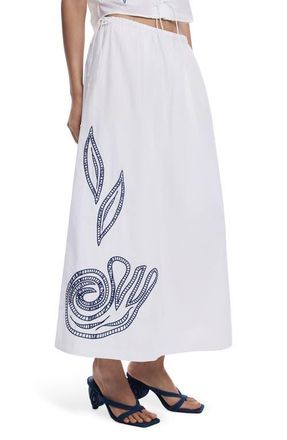 Desigual Embroidered Drawstring Cotton Maxi Skirt in White at Nordstrom, Size Medium
