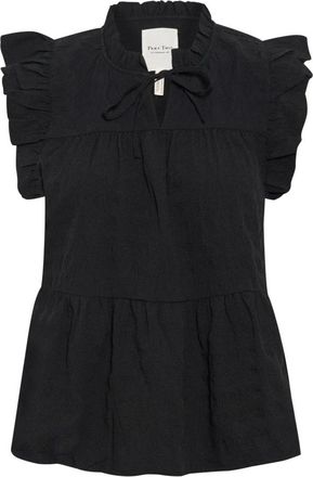 Part Two Zwarte Blouse met Ruches Mouwen - Dames - Blouses - Zwart - 2XL - Overhemden