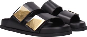 Valentino Garavani Womens Black Leather Slippers
