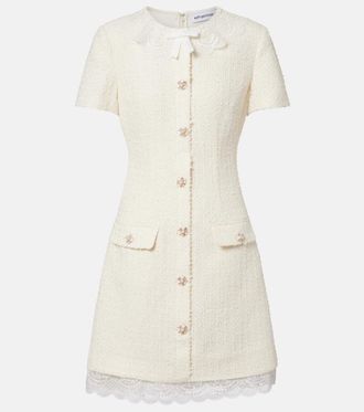 Self Portrait Lace-trimmed boucl&eacute; minidress