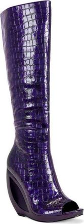 Azalea Wang Camilla Croc Embossed Peep Toe Bootie in Purple at Nordstrom, Size 7.5