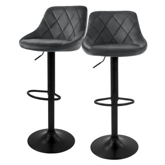 ML Design Ml-design - Set 2x Taburetes De Bar De Terciopelo Gris, Sillas De Mostrador Giratorias 360&deg; Tapizadas Con Altura Regulable 62-82cm, Asiento De Bistro 