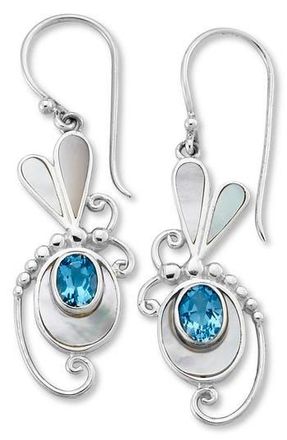 Samuel B. Blue Topaz & Mother-of-Pearl Dragonfly Drop Earrings in White/Blue Topaz at Nordstrom Rack