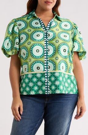 By Design Morocco Bubble Sleeve Top in Roulette Mandala at Nordstrom Rack, Size 2 X