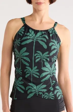 Jantzen Audrey Drape Tankini Top in Black at Nordstrom Rack, Size 16
