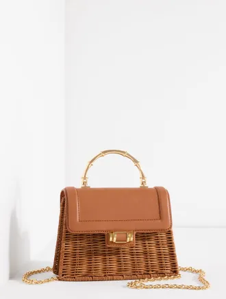 Talbots Leather Trim Wicker Crossbody Bag - Havana Tan - 001 Talbots