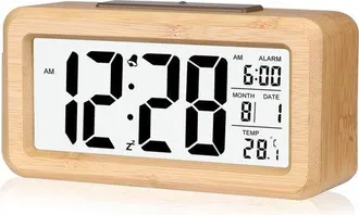 OEM Despertador Digital De Bamb&uacute; F&aacute;cil De Configurar Con Indicador De Temperatura, Despertador Digital Para El Dormitorio