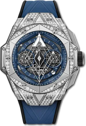 Hublot Sang Bleu II Titanium Blue Pave Chronograph Automatic Diamond Blue Dial Mens Watch 418.NX.5107.RX.1604.MXM20