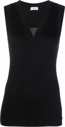 Brunello Cucinelli Black Solid V Neck Top