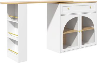 Urban Meuble Mesa de bar extensible blanca, tablero giratorio 138-204x39x104cm