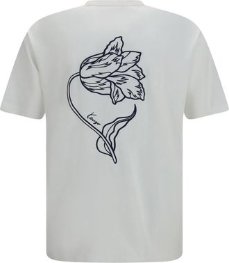 Kenzo Mens Tulip Embroidered Cotton T-Shirt Off White T-Shirts And Polos
