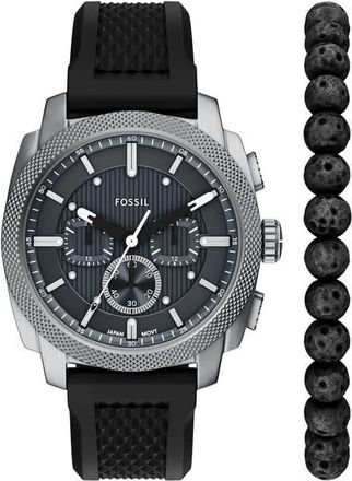 Fossil Machine Chronograph Silicone Strap Watch & Bracelet Set, 44mm in Black at Nordstrom