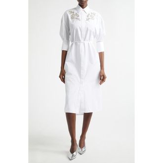 Erdem Embellished Cotton Poplin Shirtdress in White at Nordstrom, Size 12 Us