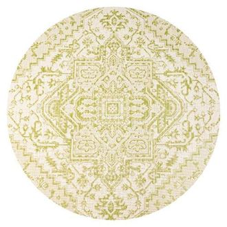 Jonathan Y Designs Estrella Bohemian Medallion Textured Weave Indoor/Outdoor Round Area Rug in Cream/green at Nordstrom, Size 5Ft 0In X 5Ft 0In