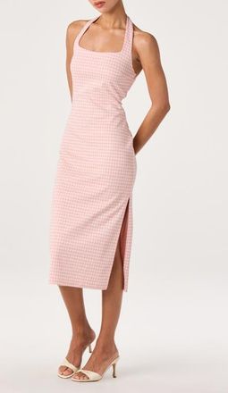 ASTR the Label Alice Gingham Halter Neck Midi Dress in Pink Gingham at Nordstrom, Size X-Small