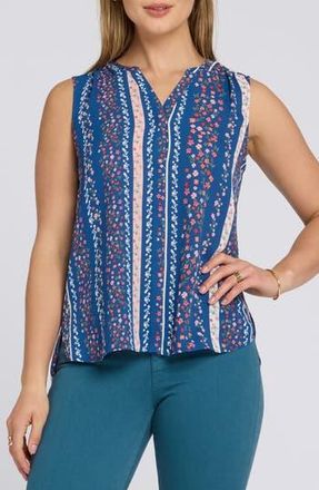 NYDJ Print Pleat Back Sleeveless Split Neck Blouse in Floral Ribbons at Nordstrom Rack, Size Large