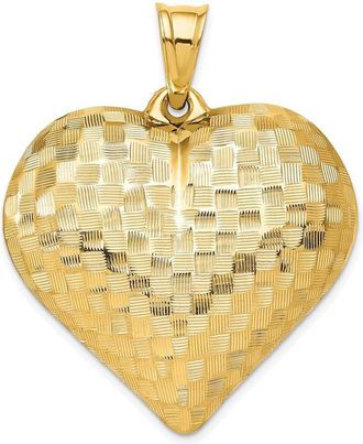 Diamond2Deal 14k Yellow Gold Polished Basket Weave Pattern 3-D Puffed Heart Pendant