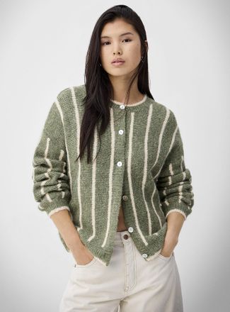 Icone Womens Vertical stripe wool-blend Cardigan Sweater