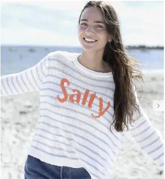 Wooden Ships Womens Salty Striped Crew Sweater In Blue Multi