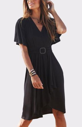 Lascana Womens Belted Asymmetrical Dress in Black at Nordstrom, Size 12