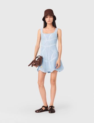Maje Short Crochet Dress - Blue - Maje