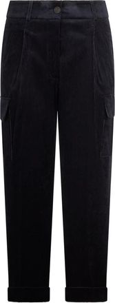 PESERICO Zwarte velvet broek met een minimalistisch en veelzijdig design. - Dames - Vrijetijds broeken - Zwart - M - Katoen - Broeken