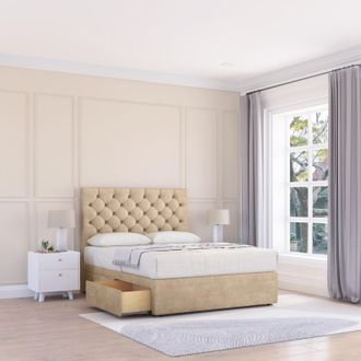 Sloomy Mayfair Divan Bed Base 2 Drawers & 26 Struts Headboard in Cream | Size: Small Single