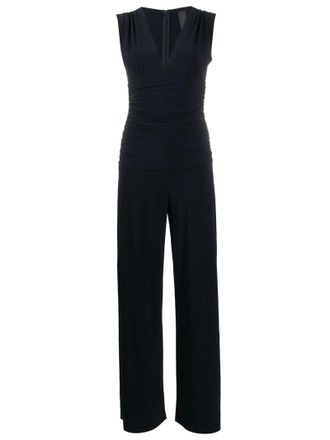 Norma Kamali Draped Blue Jumpsuit With V-Neckline And Fitted Waist