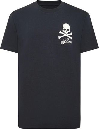 Philipp Plein Tops, Heren, Zwart, 2Xl, Katoen, Printed T-shirt met Ronde Hals Skull & Bones