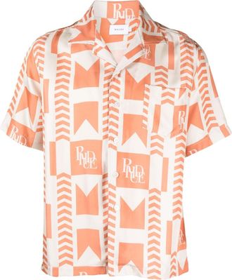 Rhude geometric-print linen shirt - men - Linen/Flax - L - Neutrals