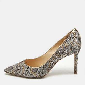 Jimmy Choo London Grey/beige Lace Romy Pumps