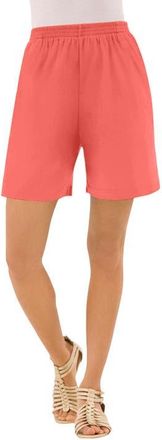 Roaman's Plus Size Soft Knit Pull On Short in Sunset Coral at Nordstrom, Size Medium