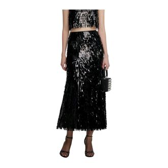 Self Portrait Midi Skirts, female, Black, Size: 2XS Sequin Midi Skirt