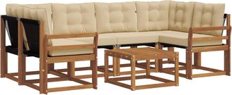 vidaXL Conjunto De Sof&aacute;s De Exterior 7 Uds. Natural Y Beige Vidaxl