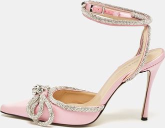 Mach & Mach Pink Satin Crystal Embellished Ankle Strap Sandals