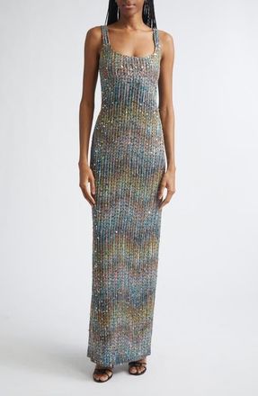 Missoni Metallic Zigzag Sequin Knit Column Gown in Brown/blue at Nordstrom, Size 6 Us