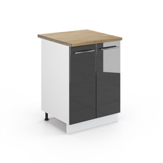 Vicco Mueble Bajo De Cocina Fame-line, Antracita Alto Brillo, 60 Cm, Et Roble