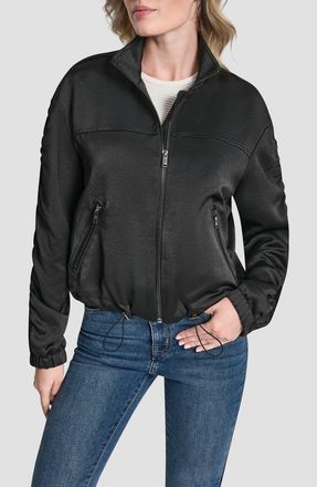 DKNY Ruched Sleeve Bomber Jacket in Black at Nordstrom, Size X-Large