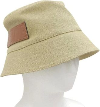 Loewe Cappello Bucket Pre-owned in Cotone con Patch in Pelle - - Pre-owned - Donna - Beige - ONE SIZE