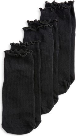 Stems 3-Pack Lettuce Edge Rib Ankle Socks in Black at Nordstrom
